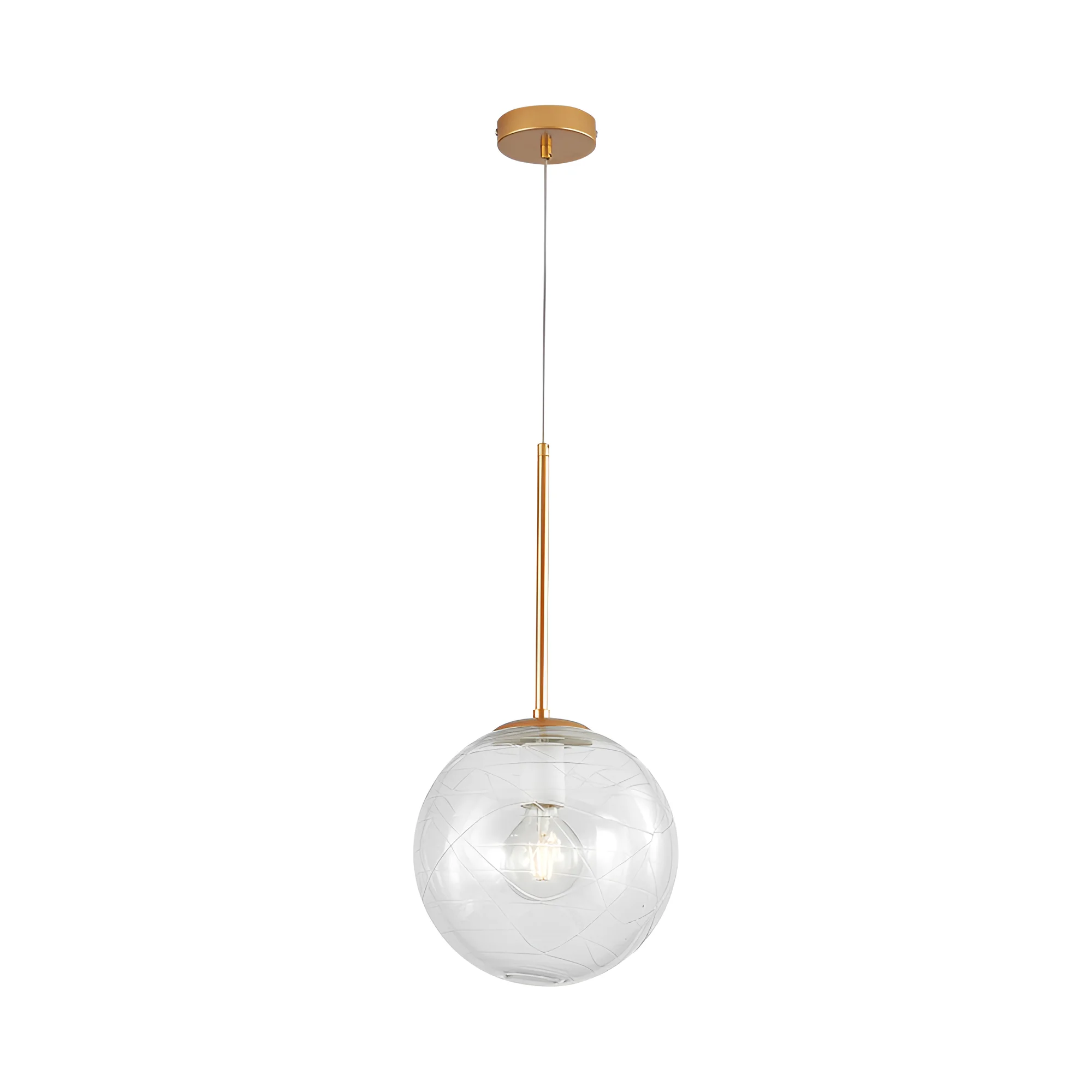 Viseća lampa 1×E27 zlatna, kuglasti abažur od providnog stakla Glass S002