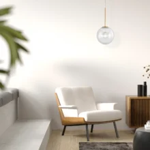Viseća lampa 1×E27 zlatna, kuglasti abažur od providnog stakla Glass S002