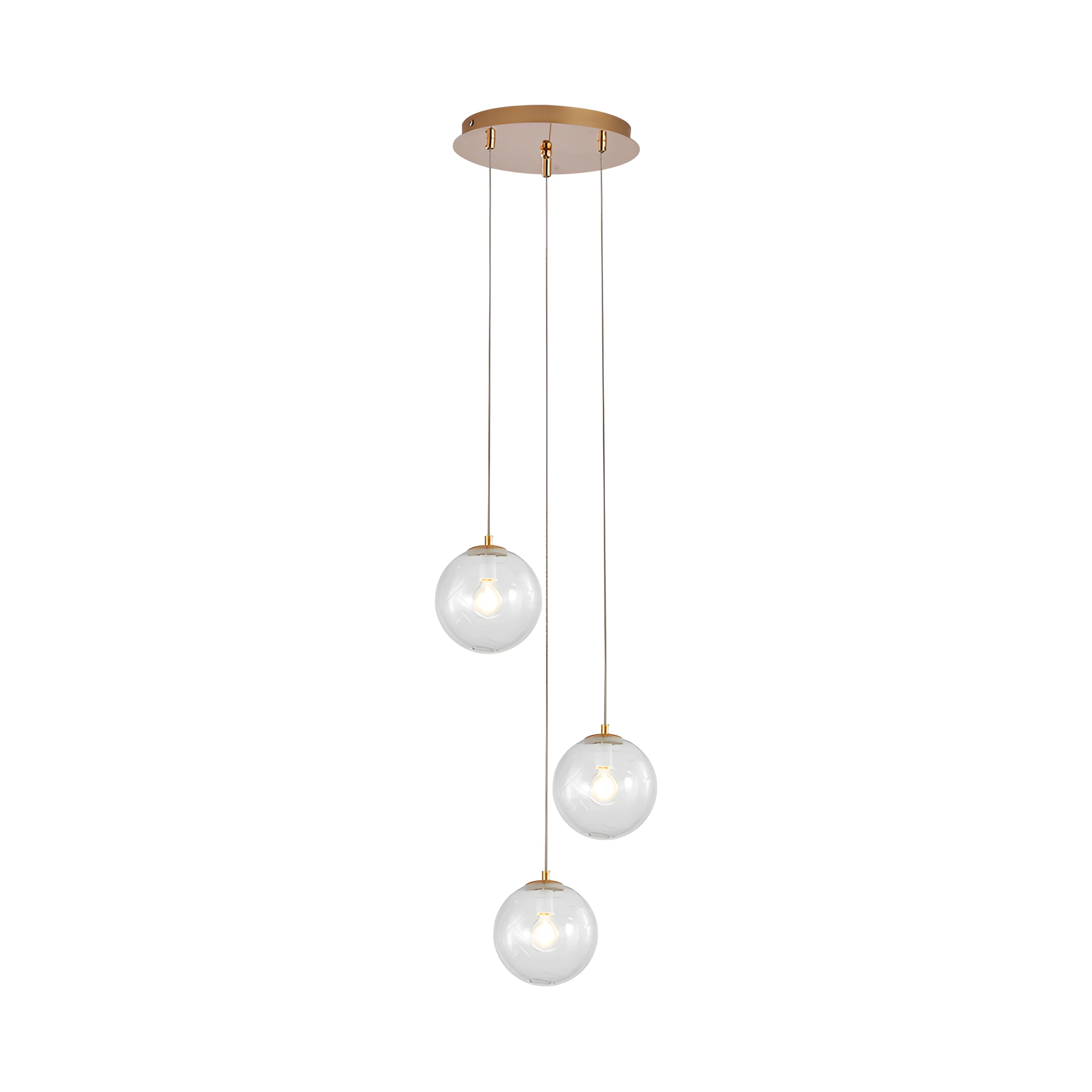 Viseća lampa 3×G9 zlatna, kružna rozeta sa sferama od providnog stakla Glass S002
