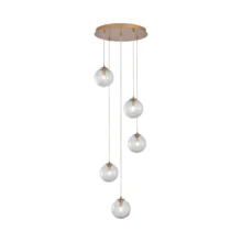 Viseća lampa 5×G9 zlatna, peterokraka rozeta sa sferama od providnog stakla Glass S002