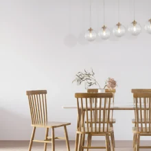 Viseća lampa 5×G9 zlatna, linearna šina sa sferama od providnog stakla Glass S002