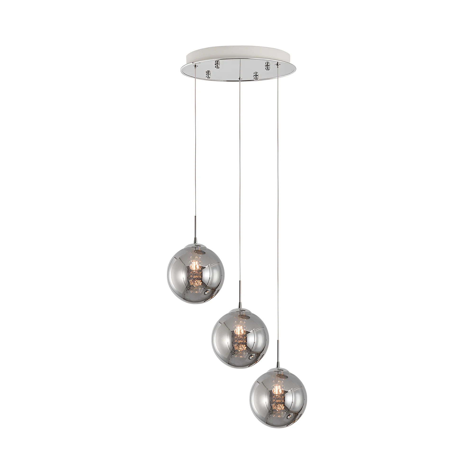 Viseća lampa 3×G9 hromirana, kružna rozeta sa abažurima od dimljenog stakla Glass S003