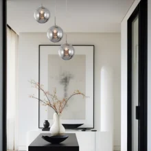 Viseća lampa 3×G9 hromirana, kružna rozeta sa abažurima od dimljenog stakla Glass S003