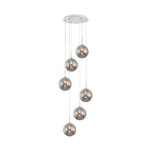 Viseća lampa 6×G9 hromirana, šestokraka rozeta sa abažurima od dimljenog stakla Glass S003