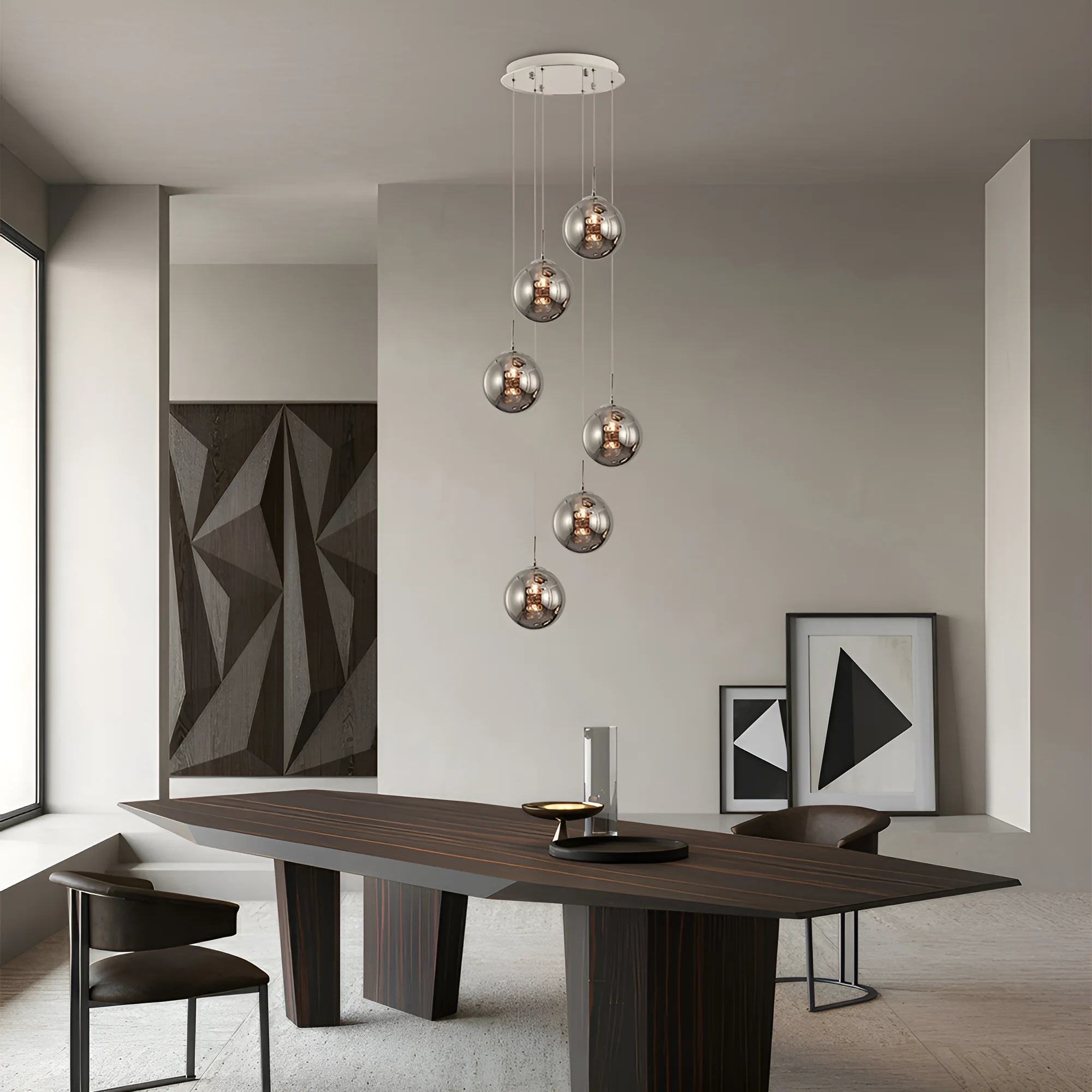 Viseća lampa 6×G9 hromirana, šestokraka rozeta sa abažurima od dimljenog stakla Glass S003