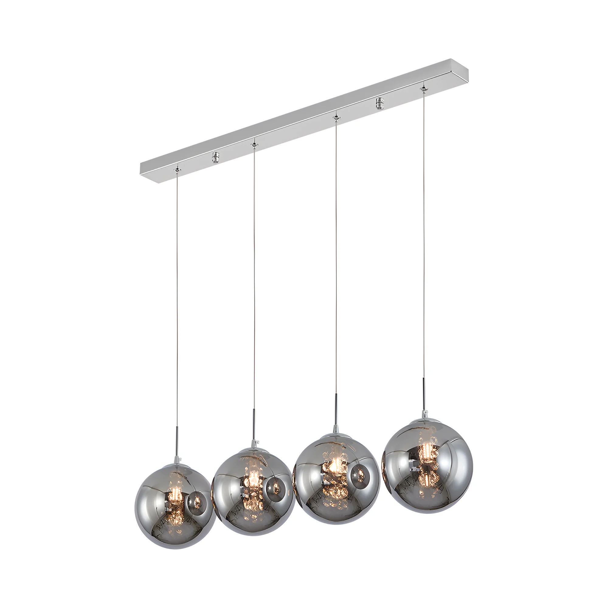 Viseća lampa 4×G9 hromirana, linearna šina sa abažurima od dimljenog stakla Glass S003