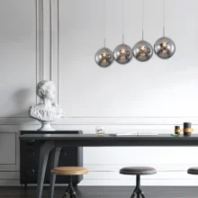 Viseća lampa 4×G9 hromirana, linearna šina sa abažurima od dimljenog stakla Glass S003