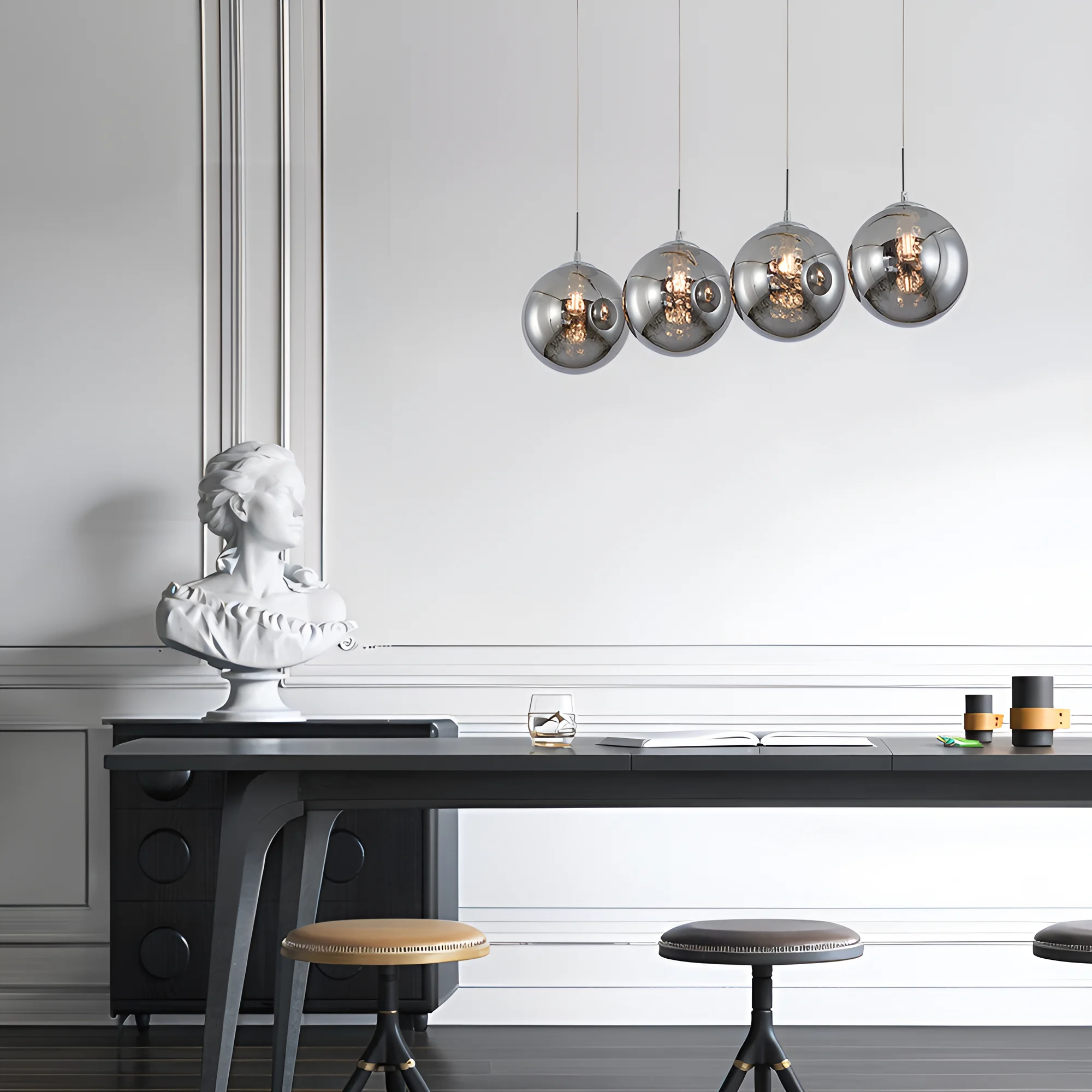 Viseća lampa 4×G9 hromirana, linearna šina sa abažurima od dimljenog stakla Glass S003