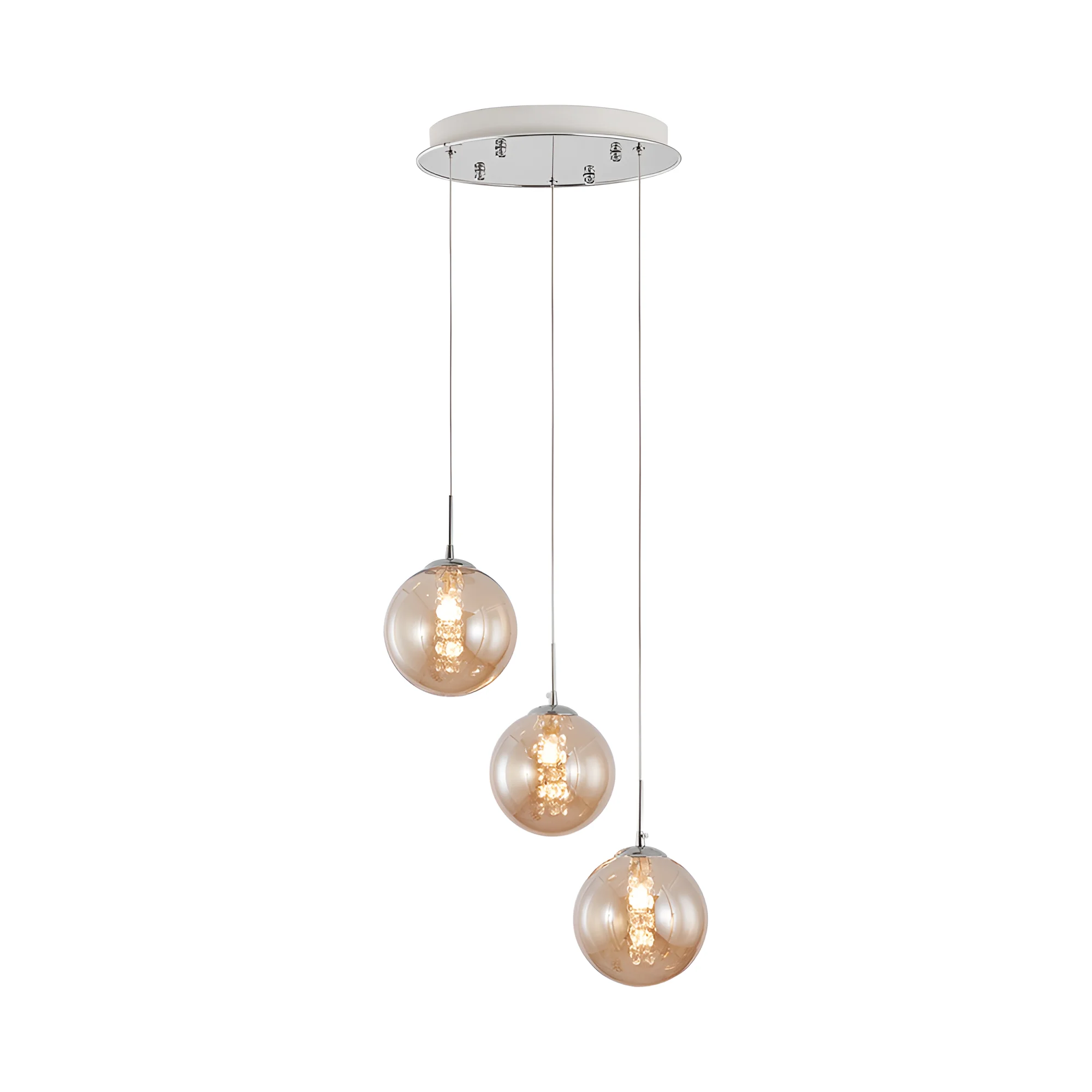 Viseća lampa 3×G9 hromirana, kružna rozeta sa abažurima od ćilibarnog stakla Glass S003