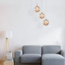 Viseća lampa 3×G9 hromirana, kružna rozeta sa abažurima od ćilibarnog stakla Glass S003