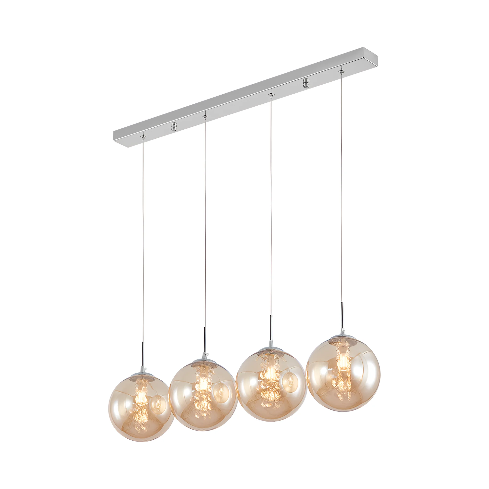 Viseća lampa 4×G9 hromirana, linearna šina sa abažurima od ćilibarnog stakla Glass S003