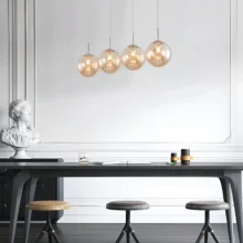 Viseća lampa 4×G9 hromirana, linearna šina sa abažurima od ćilibarnog stakla Glass S003
