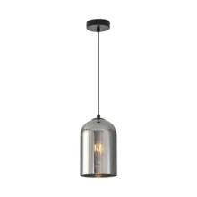 Viseća lampa 1×E27 crna, zvonasti abažur od dimljenog stakla Glass S004