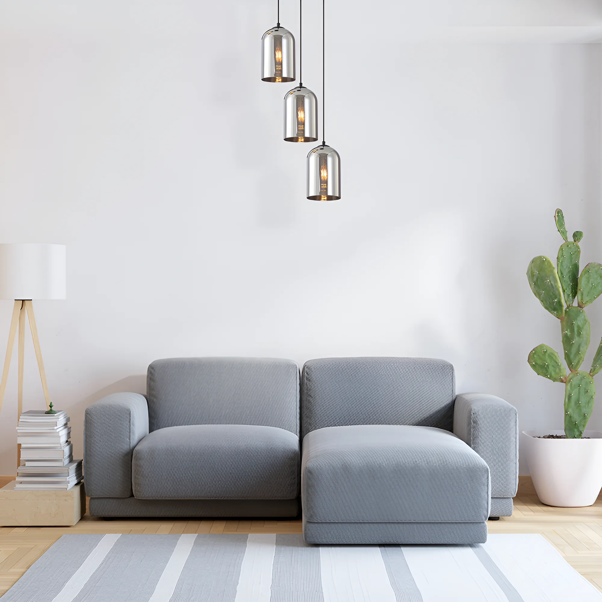 Viseća lampa 3×E27 crna, kružna rozeta sa zvonastim abažurima od dimljenog stakla Glass S004