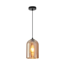 Viseća lampa 1×E27 crna, zvonasti abažur od ćilibarnog stakla Glass S004