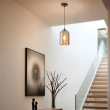 Viseća lampa 1×E27 crna, zvonasti abažur od ćilibarnog stakla Glass S004