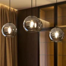 Viseća lampa 1×E27 crna, kuglasti abažur od dimljenog stakla Glass S005
