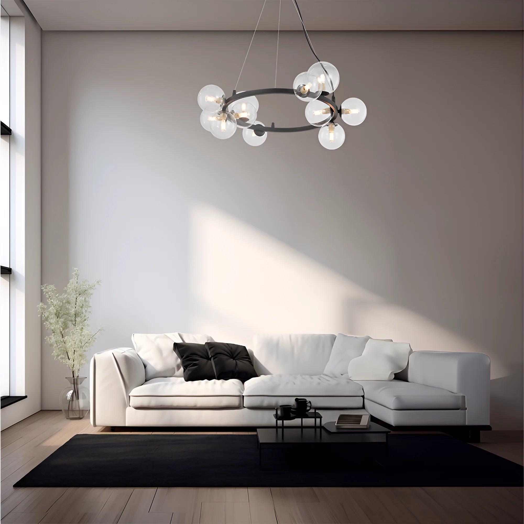 Viseća lampa 11×G9 sa providnim staklenim sferama, kružna rozeta Glass S011