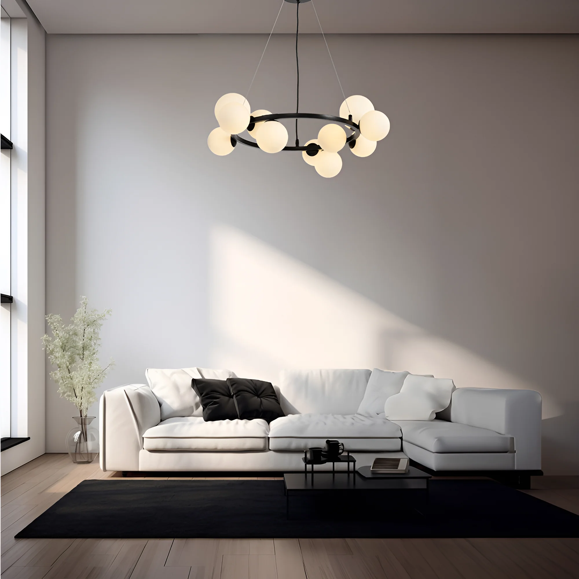 Viseća lampa 11×G9 sa opalnim staklenim sferama, kružna rozeta Glass S011