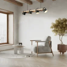 Viseća lampa sa šipkom 4×E27 drvena, linearna serija Wood D001