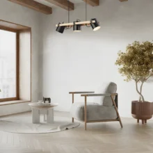 Viseća lampa sa šipkom 3×E27 drvena, linearna serija Wood D001