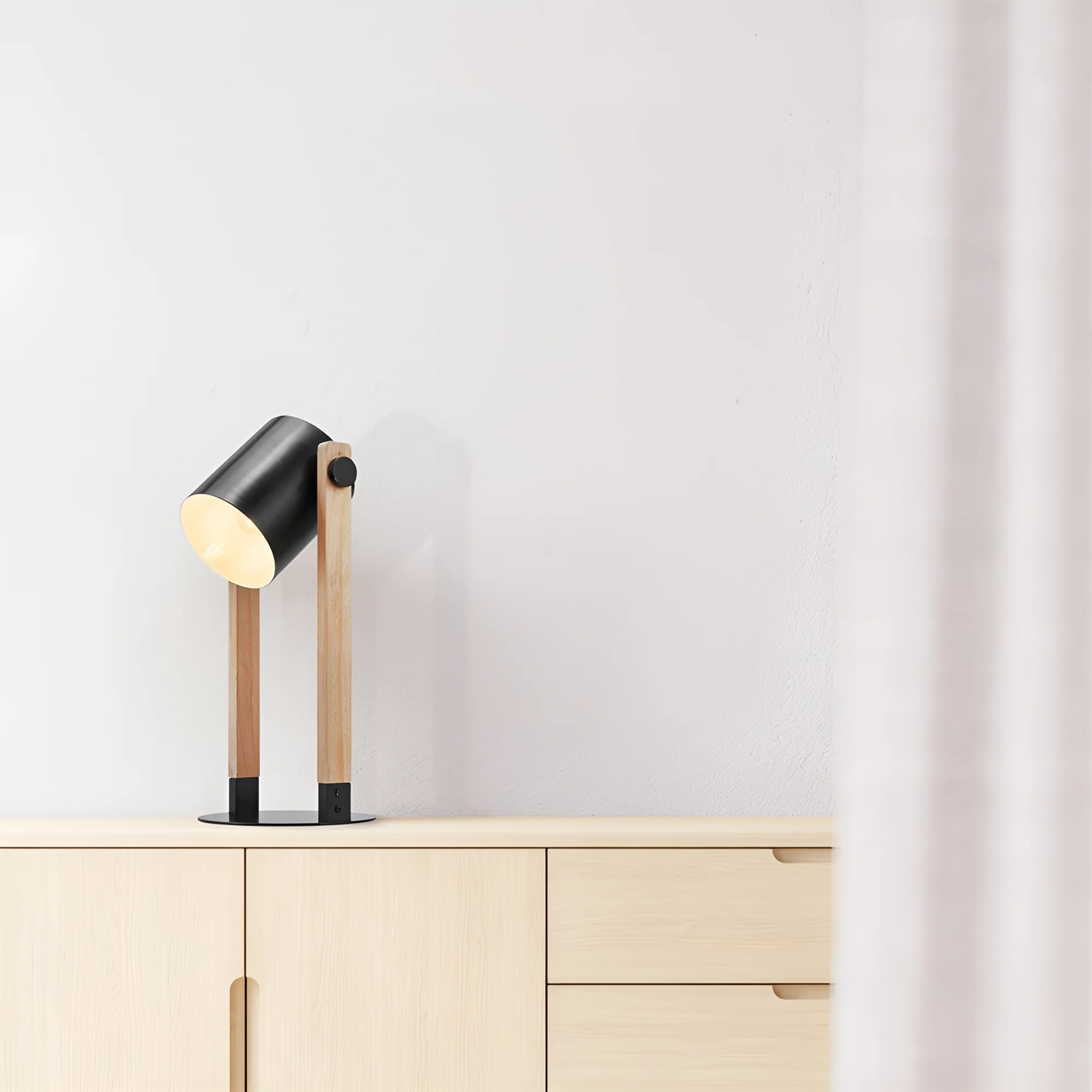 Stona lampa reflektor na drvetu Crna/Drvo grlo E27