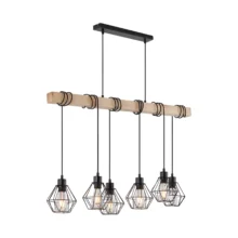 Viseća lampa sa šipkom 6×E27 drvena, linearna serija Wood D002