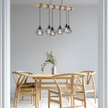 Viseća lampa sa šipkom 6×E27 drvena, linearna serija Wood D002