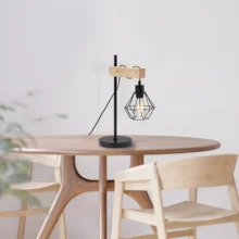 Stona lampa dijamant kavez sa drvetom Crna/Drvo grlo E27