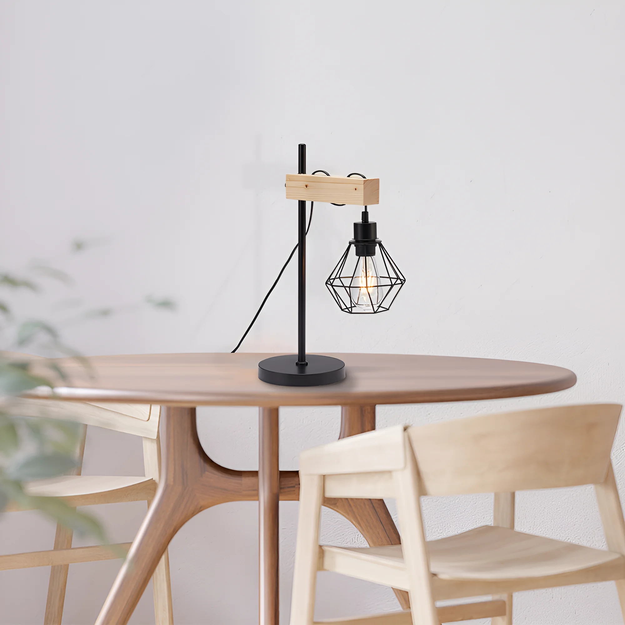 Stona lampa dijamant kavez sa drvetom Crna/Drvo grlo E27
