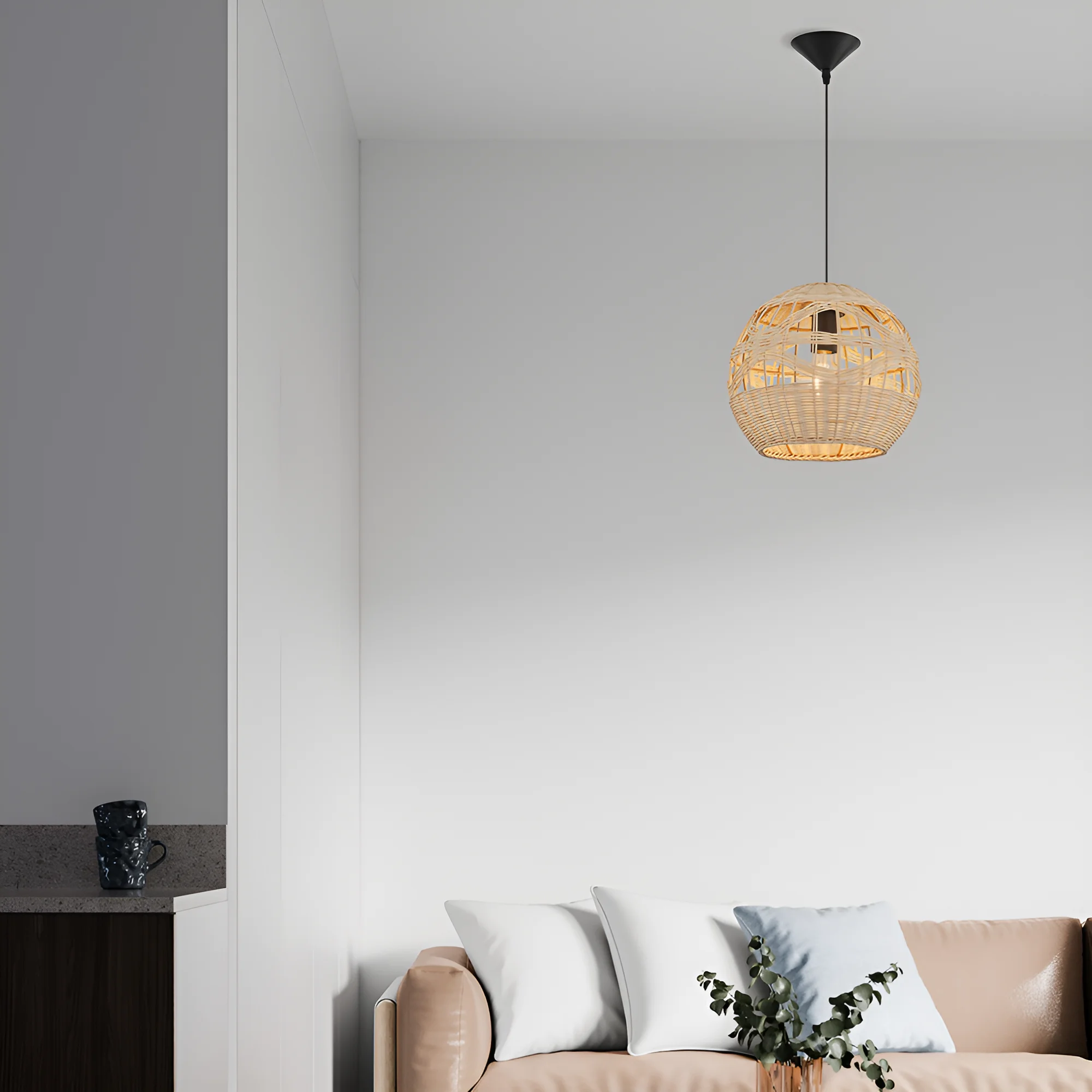 Viseća lampa 1×E27 od ratana, mali pleteni abažur serije Rattan D003