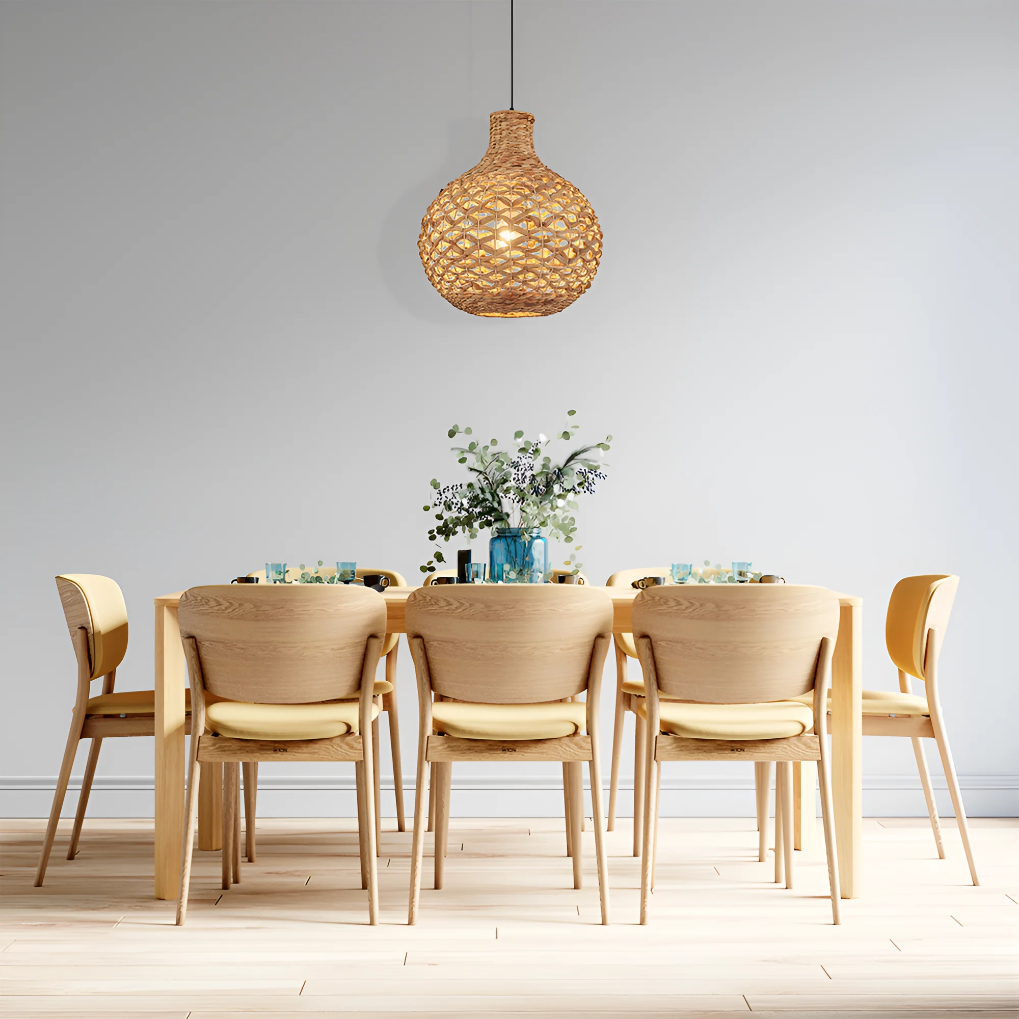 Viseća lampa 1×E27 od ratana, veliki pleteni abažur serije Rattan D003