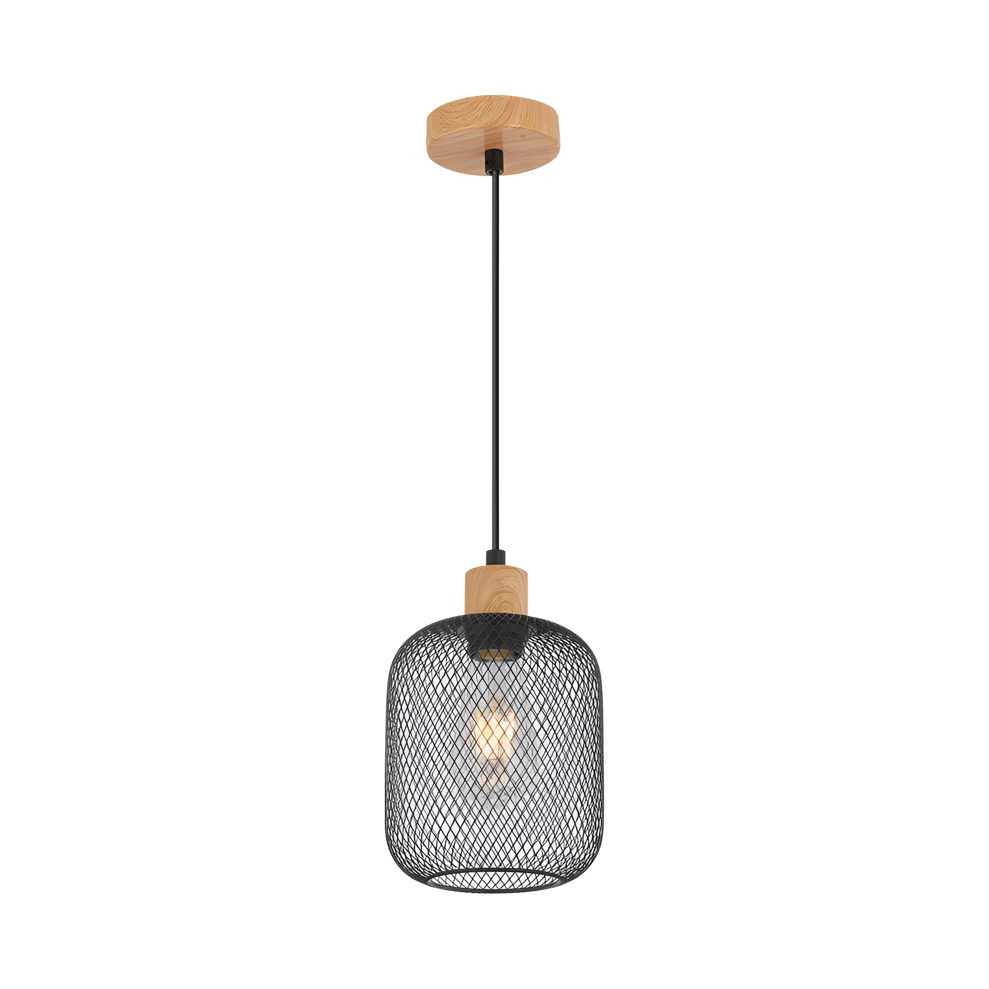 Viseća lampa 1×E27 sa žičanim kavezom, drvena rozeta serije Wire W001