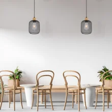 Viseća lampa 1×E27 sa žičanim kavezom, drvena rozeta serije Wire W001