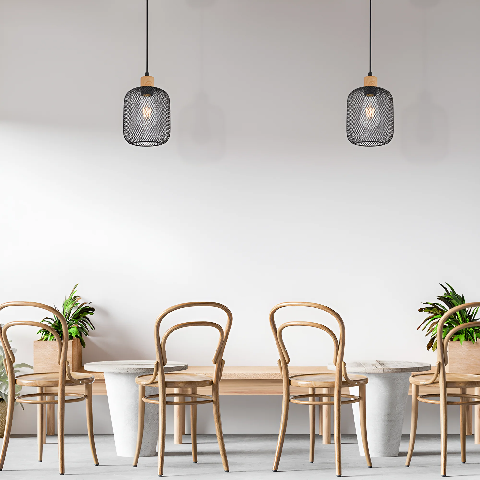 Viseća lampa 1×E27 sa žičanim kavezom, drvena rozeta serije Wire W001