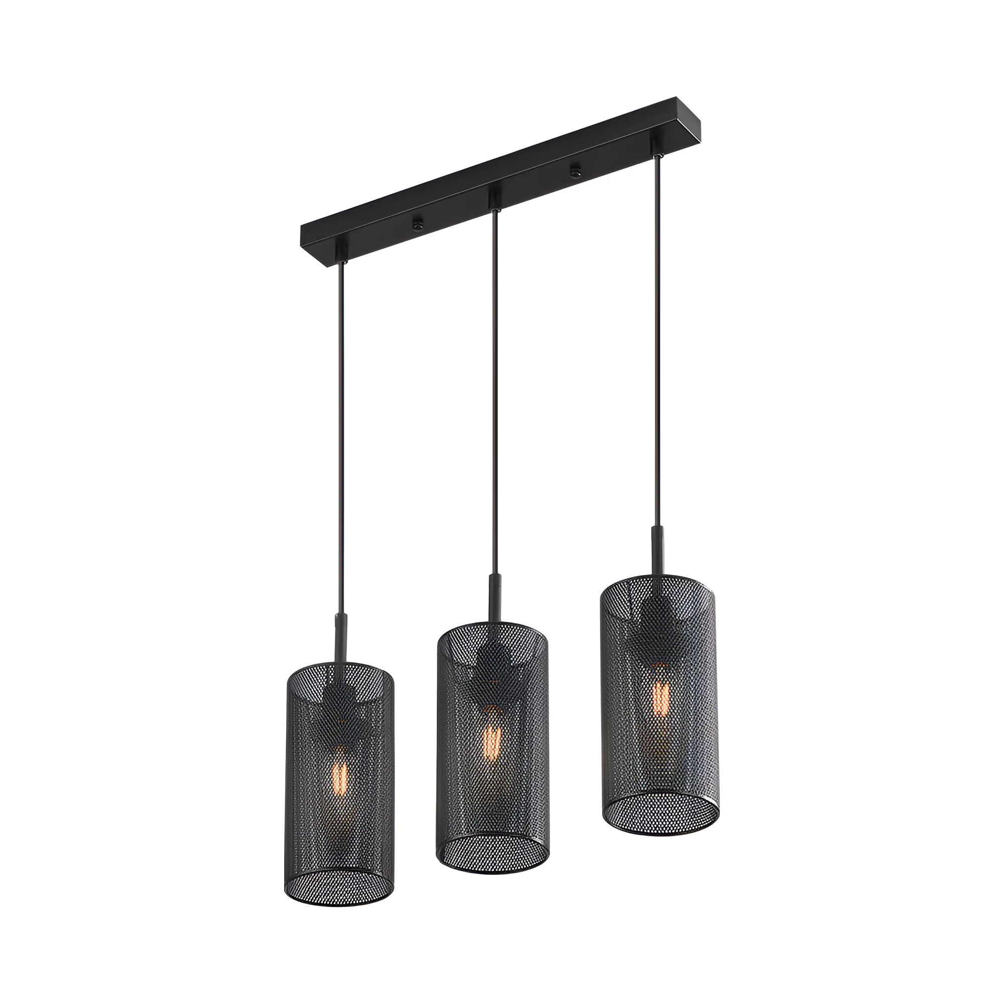Viseća lampa sa šipkom 3×E14 crna sa žičanim kavezima serije Wire W002