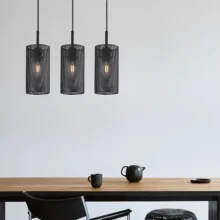 Viseća lampa sa šipkom 3×E14 crna sa žičanim kavezima serije Wire W002