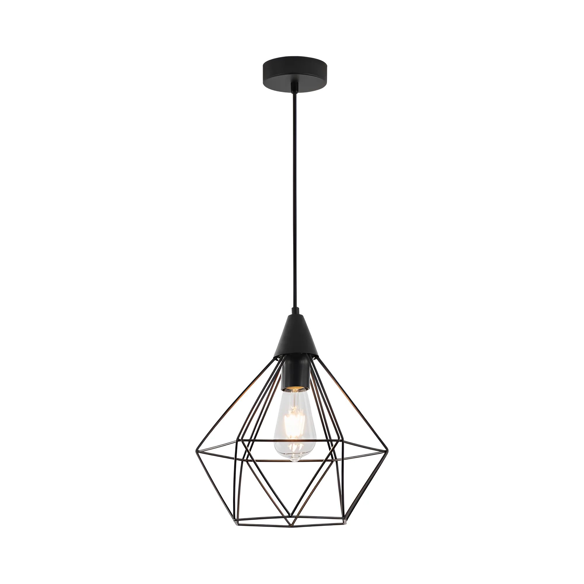 Viseća lampa 1×E27 crna sa širokim žičanim kavezom serije Wire W003