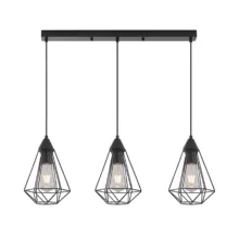 Viseća lampa sa šipkom 3×E27 crna sa žičanim kavezima serije Wire W003