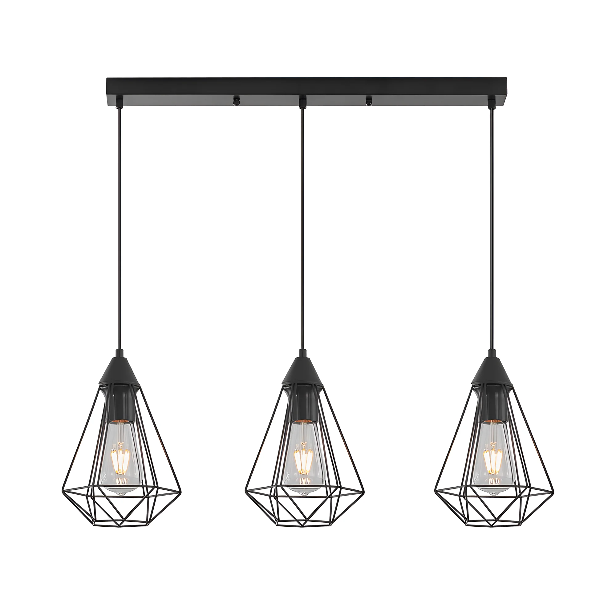 Viseća lampa sa šipkom 3×E27 crna sa žičanim kavezima serije Wire W003