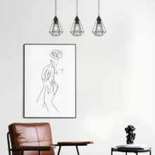 Viseća lampa sa šipkom 3×E27 crna sa žičanim kavezima serije Wire W003