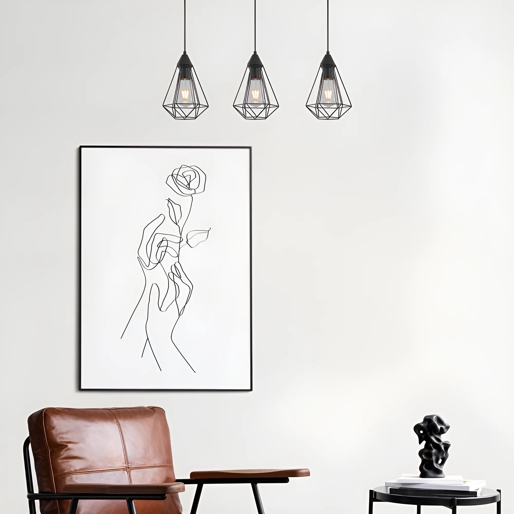 Viseća lampa sa šipkom 3×E27 crna sa žičanim kavezima serije Wire W003