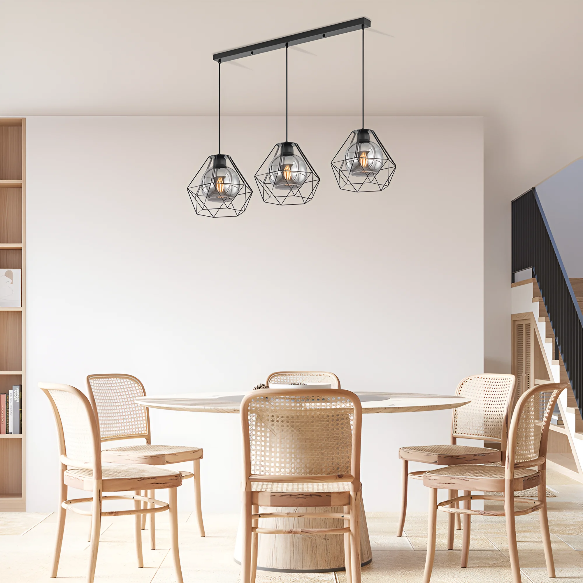 Viseća lampa sa šipkom 3×E27 crna, linearna serija Wire W004