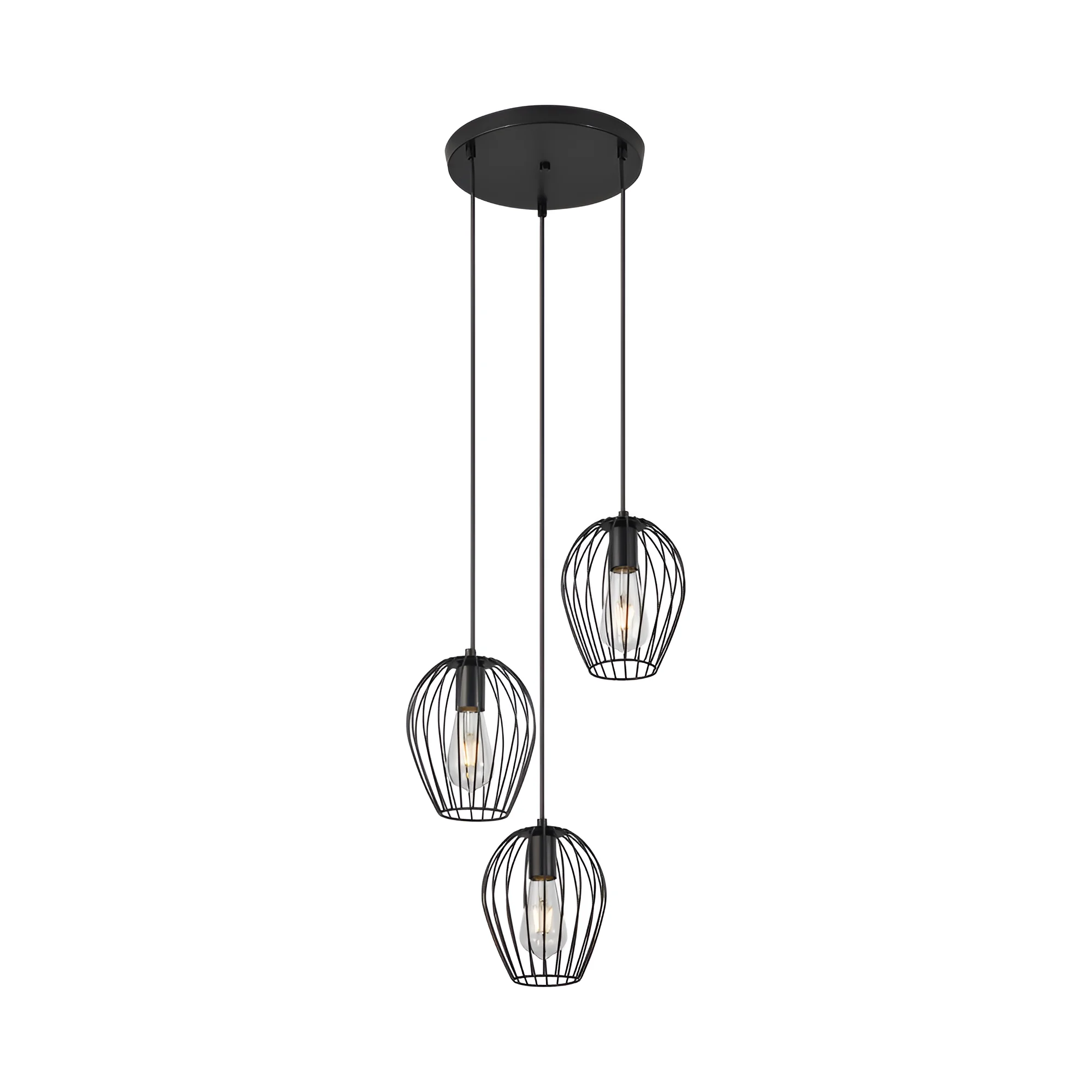 Viseća lampa 3×E27 crna, kružna rozeta serije Wire W005