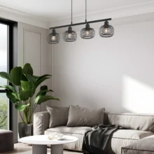 Viseća lampa sa šipkom 4×E27 crna, linearna serija Wire W008