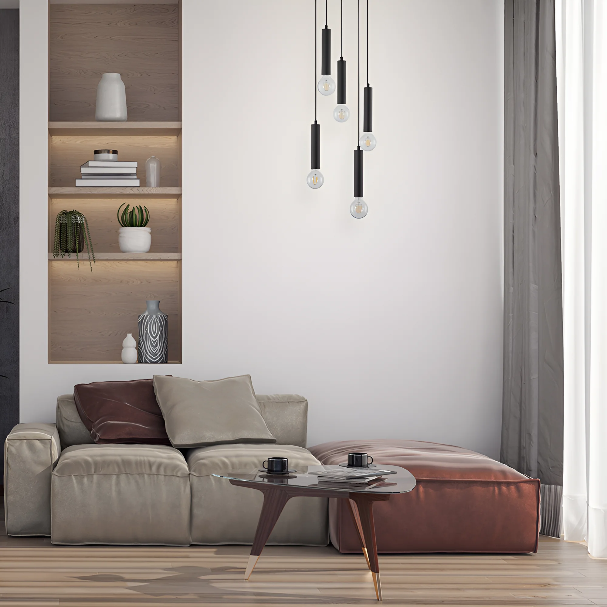 Viseća lampa 5×E27 crna, kružna rozeta serije Fixture G005