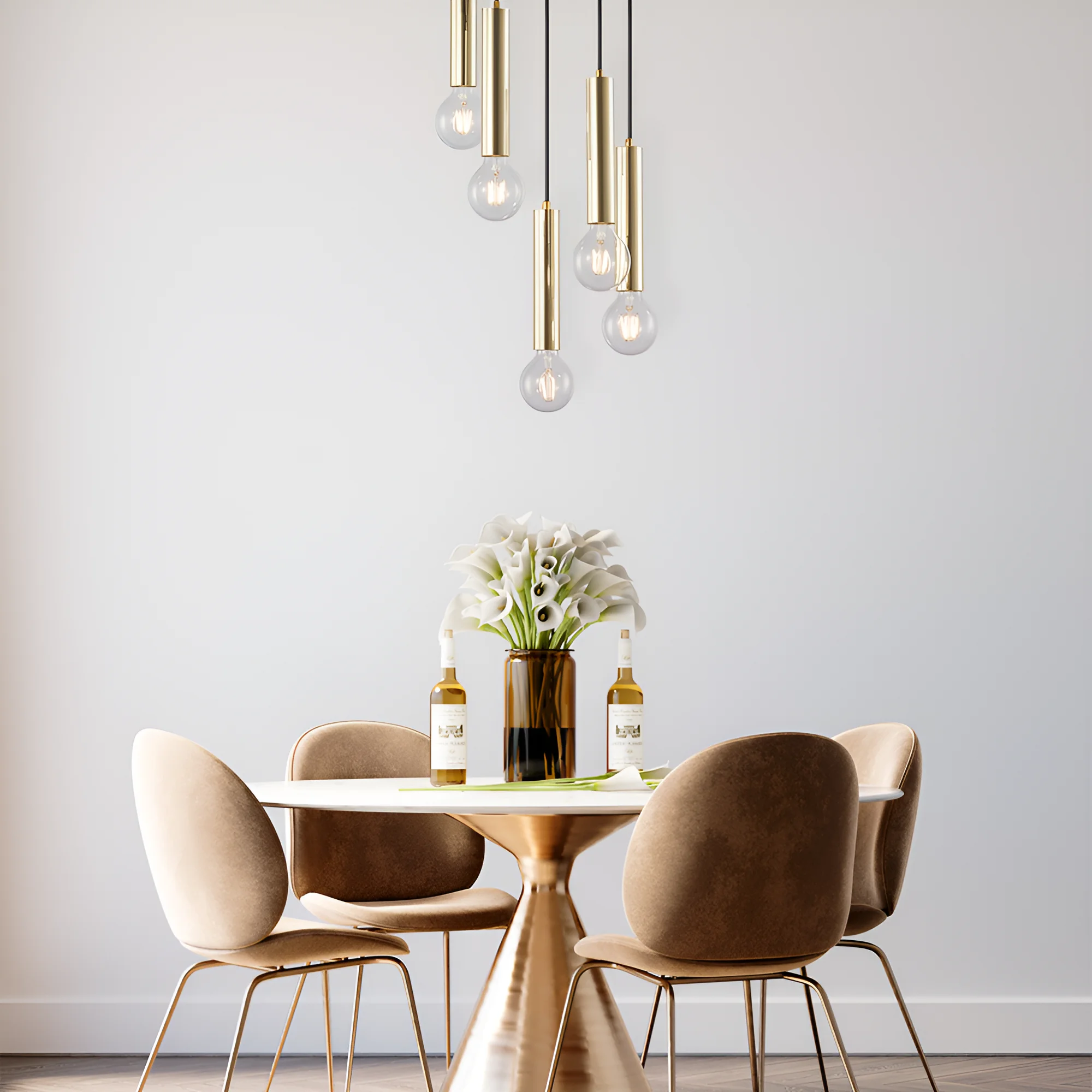 Viseća lampa 5×E27 zlatna, kružna rozeta serije Fixture G005