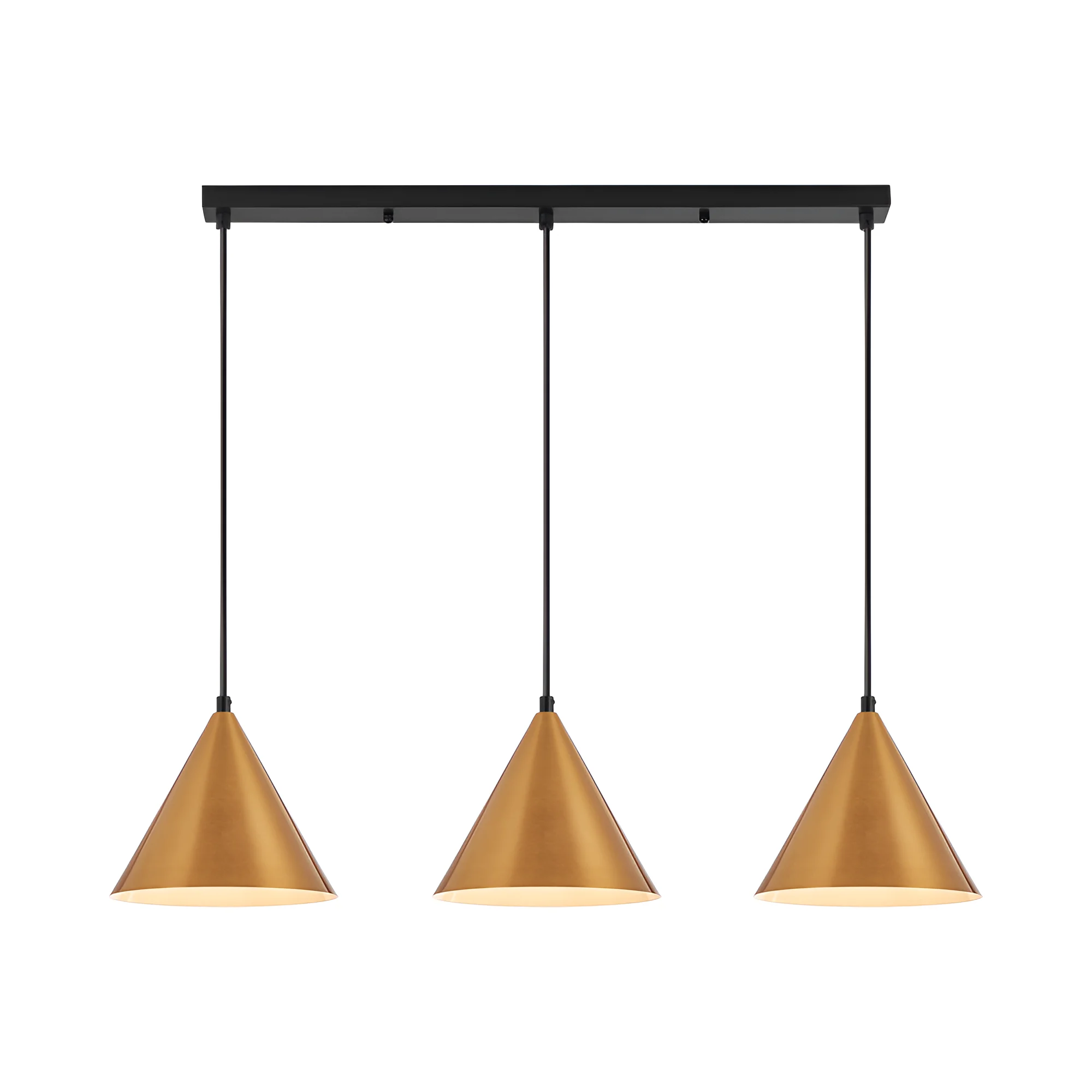 Viseća lampa sa šipkom 3×E27 zlatna, linearna serija Metal P010