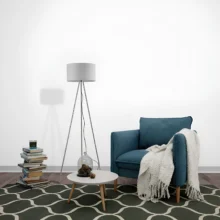 Podna lampa tronožni tekstilni abažur Bela grlo E27