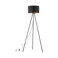 Podna lampa tronožni tekstilni abažur Crna grlo E27
